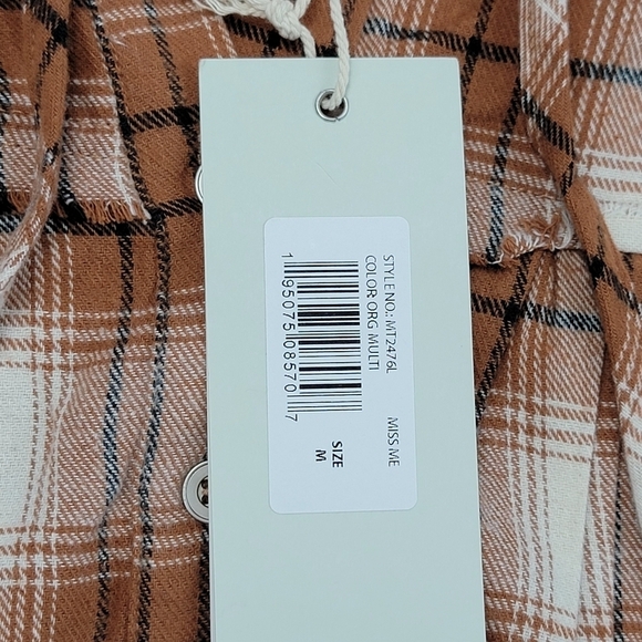 MISS ME Orange Multi Plaid Hoodie MT2476L Women's Size Medium New - Picture 5 of 10